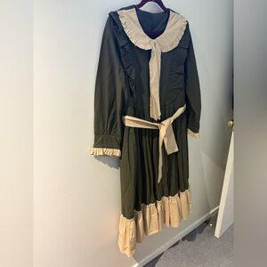 Green Dress with Cream Accents